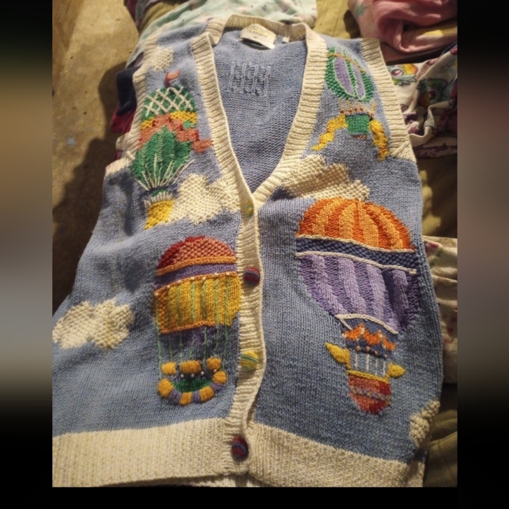 Vintage Marisa Christina Hand Knitted hot air balloon Sweater Vest